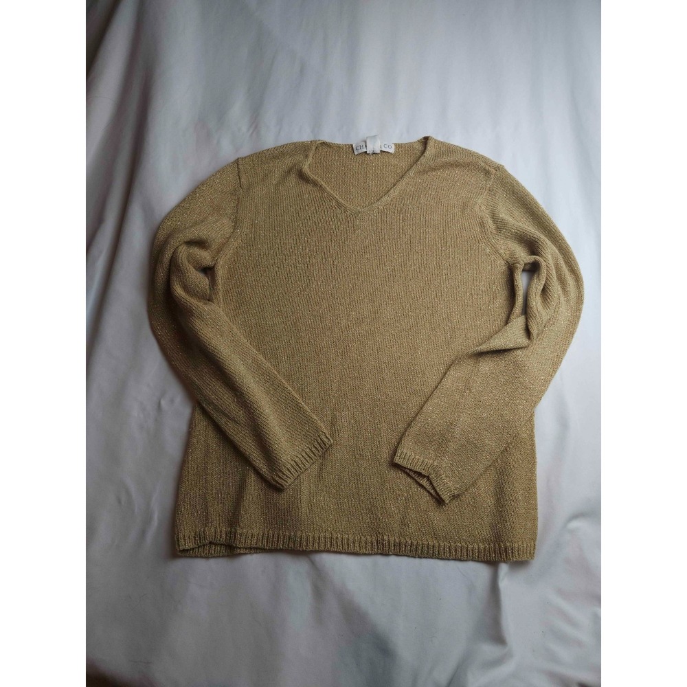 Vintage 90s Chaus & Co Sweater Womens S Gold Shimmer Preppy Classic Academia